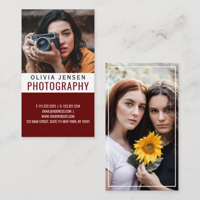 Tarjeta De Visita Borde elegante | Fotógrafo (Anverso / Reverso)