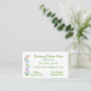 Tarjeta De Visita Borde floral azul verde rosa acuarela