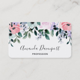 Tarjeta De Visita Borde floral de color verde rosa morado