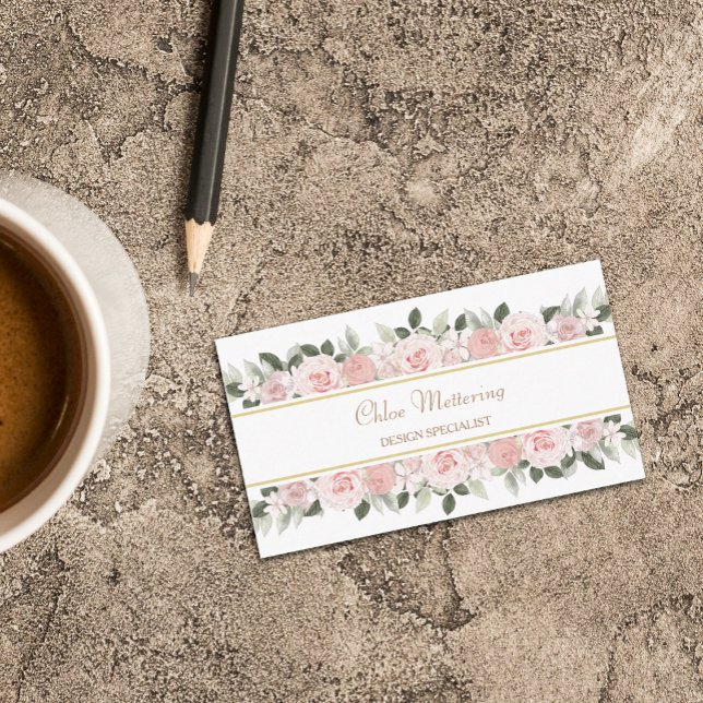 Tarjeta De Visita Borde floral de rosas rosadas versátiles (Subido por el creador)
