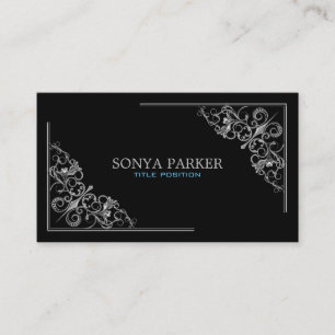 Tarjeta De Visita Borde floral plateado