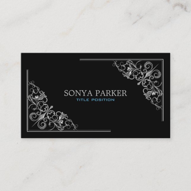 Tarjeta De Visita Borde floral plateado (Anverso)