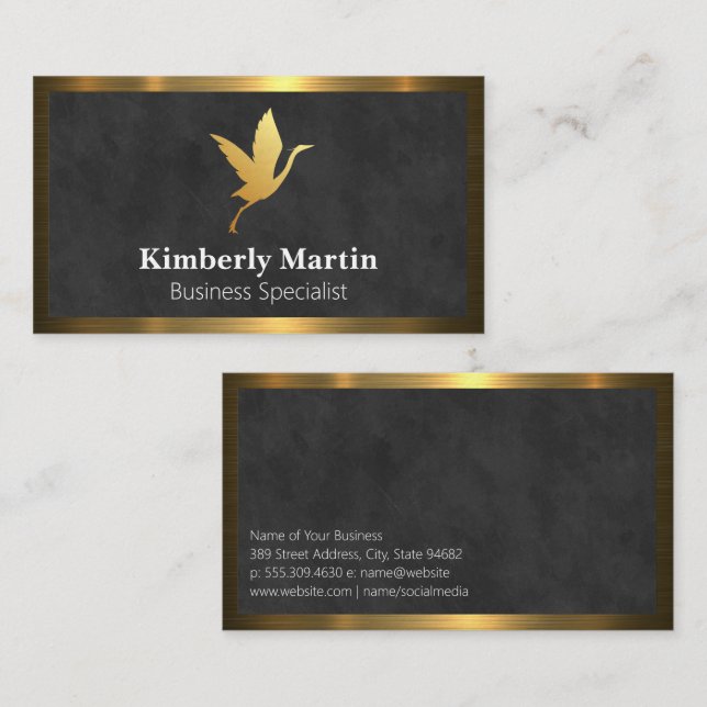 Tarjeta De Visita Borde metálico de oro | Fondo de textura negra (Anverso / Reverso)