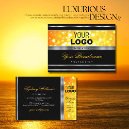 Tarjeta De Visita Borde plateado con logotipo Purpurina negro y Nara