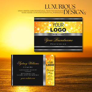 Tarjeta De Visita Borde plateado con logotipo Purpurina negro y Nara