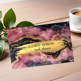 Tarjeta De Visita Bordeaux Mármol Dorado Hoja Trazo de Pincel
