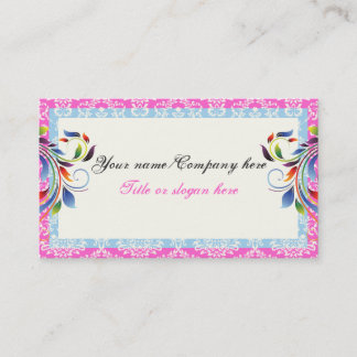 Tarjeta De Visita Bordes de damasco rosa rosa azul de la hoja de des