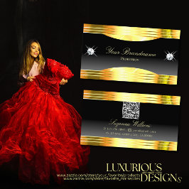Tarjeta De Visita Bordes de oro de color negro lujoso con código QR