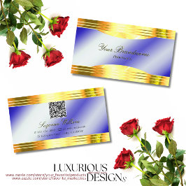 Tarjeta De Visita Bordes dorados brillantes azules nobles con código