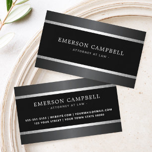 Tarjeta De Visita Bordes elegantes de gris satinado y plata negro