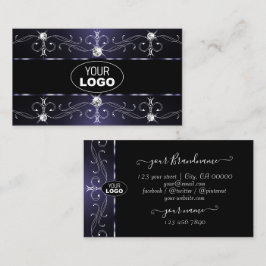 Tarjeta De Visita Bordes ornados blancos blancos oscuros y elegantes