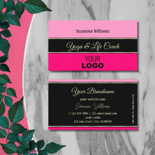 Tarjeta De Visita Bordes rosa elegantes en negro moderno con logotip