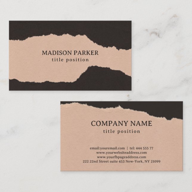 Tarjeta De Visita Bordes rotos con crema y papel negro (Anverso / Reverso)