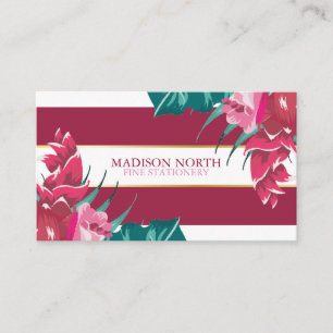 Tarjeta De Visita Borgoña exótica Floral a rayas
