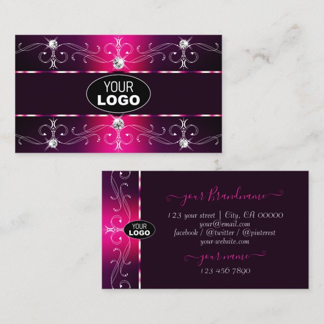 Tarjeta De Visita Borgoña rosa glamorosa con logo (Anverso / Reverso)