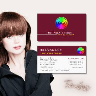 Tarjeta De Visita Borgoña y blanco simple con logotipo profesional