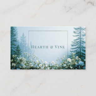 Tarjeta De Visita Bosque Brumoso Etéreo Flor Silvestre Blanca Marco 