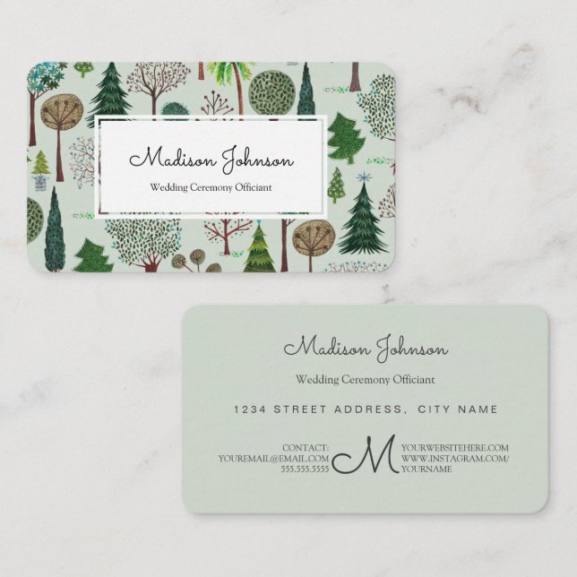 Tarjeta De Visita Bosque de árboles | Personalizado de monograma | T (Anverso / Reverso)