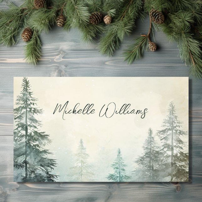 Tarjeta De Visita Bosque de pino de acuarela rústica (Front - Rustic Watercolor Pine Forest Woodland Business Card)