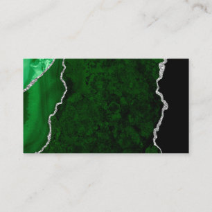Tarjeta De Visita Bosque Glamuroso Verde Mármol Chic Brillo Plateado