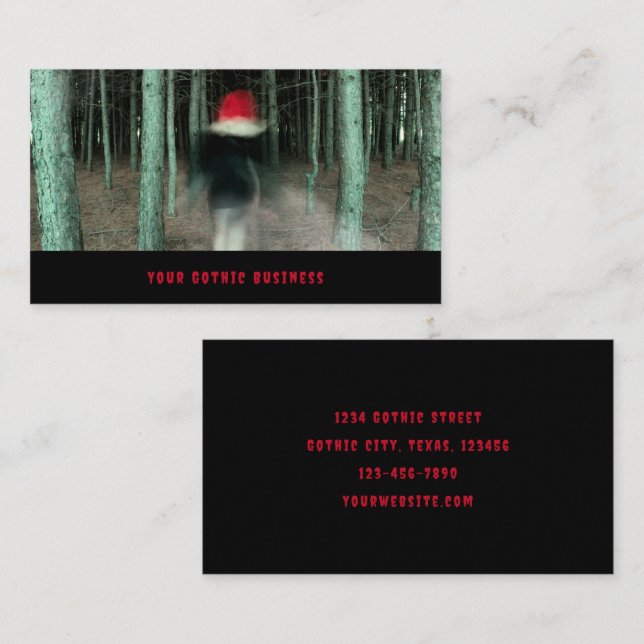 Tarjeta De Visita Bosque gótico-moderno Chica rojo negro espeluznant (Anverso / Reverso)