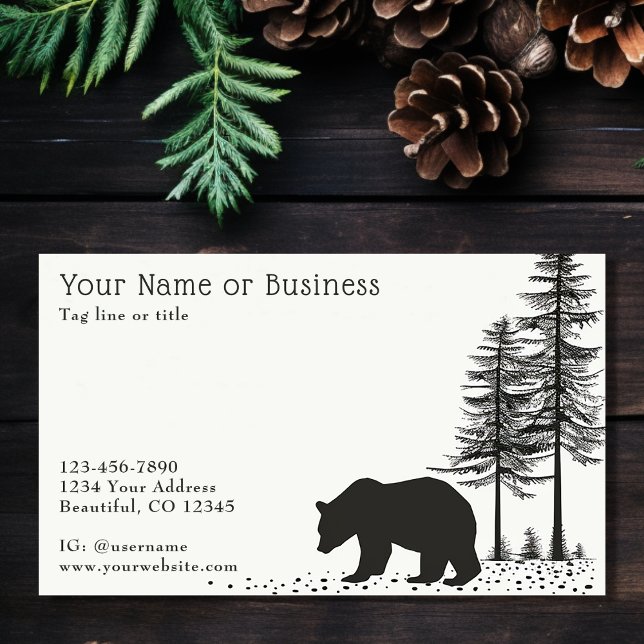 Tarjeta De Visita Bosque rústico simple de bosques de oso negro (Front - Simple Black Bear Rustic Woodland Forest Business Card)