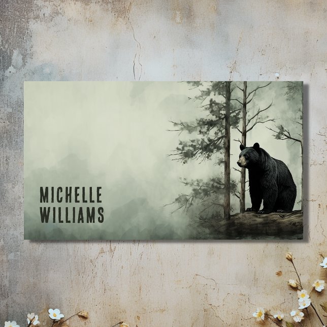 Tarjeta De Visita Bosque rústico simple de bosques de oso negro (Front - Simple Black Bear Rustic Woodland Forest Business Card)