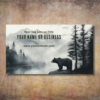 Tarjeta De Visita Bosque Salvaje Montañoso Rústico de Oso Negro
