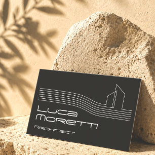 Tarjeta De Visita Bosquejo arquitectónico minimalista en blanco y ne