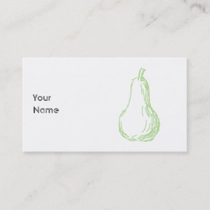 Tarjeta De Visita Bosquejo de la pera. Dibujo lineal en verde claro.