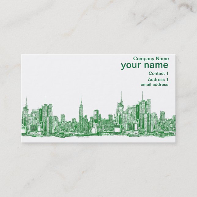 Tarjeta De Visita Bosquejo verde de NYC (Anverso)
