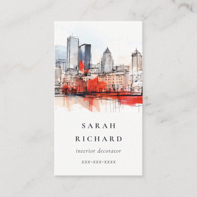 Tarjeta De Visita Boston Massachusetts City Scape Watercolor Travel (Anverso)