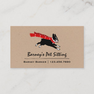 Tarjeta De Visita Boston Terrier con bufanda roja de invierno