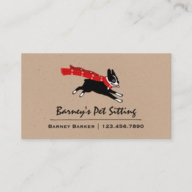 Tarjeta De Visita Boston Terrier con bufanda roja de invierno (Anverso)