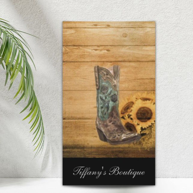 Tarjeta De Visita Bota de vaquero de girasol de occidente meteorizad (Weathered Western Country sunflower cowboy boot Business Card)