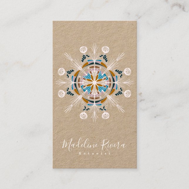 Tarjeta De Visita Botánica Floristería  Yoga Boho Mandala Kraft (Anverso)