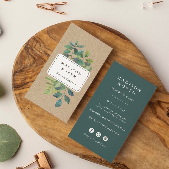 Tarjeta De Visita Botanica Kraft | Medios sociales verticales (Subido por el creador)