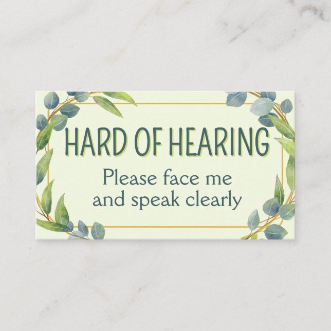 Tarjeta De Visita Botanical Hard of Hearing Green Deafness (Anverso)