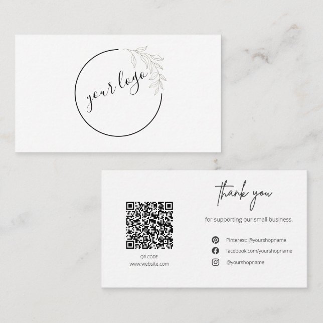 Tarjeta De Visita Botanical Logo QR Code Thank You Card Business (Anverso / Reverso)