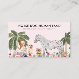 Tarjeta De Visita Botanical Palm Pink HORSE DOG HUMAN THERAPHY