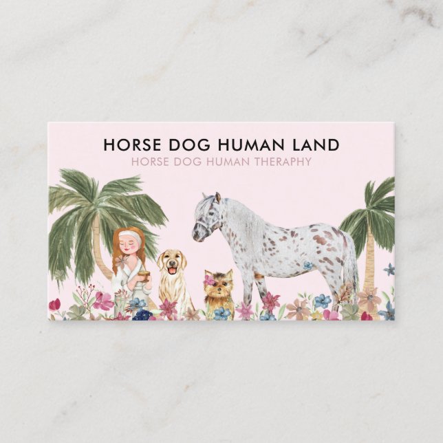 Tarjeta De Visita Botanical Palm Pink HORSE DOG HUMAN THERAPHY (Anverso)