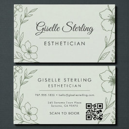 Tarjeta De Visita Botanical Sage Green QR Code Esthetician Floral