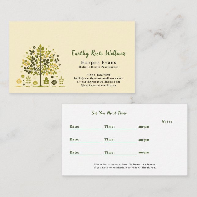 Tarjeta De Visita Botanical Tree Holistic Wellness Appointment＆ (Anverso / Reverso)