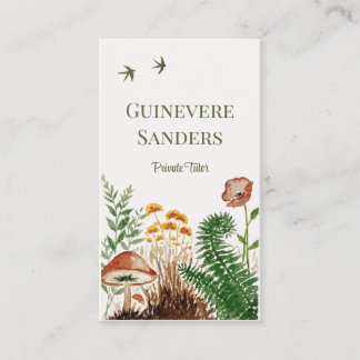 Tarjeta De Visita Botánico acuarela de flor silvestre helecho hongo
