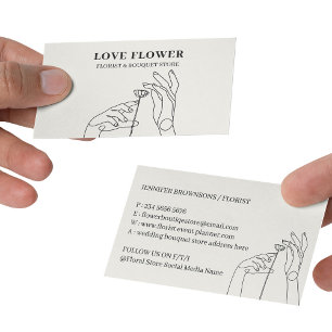 Tarjeta De Visita Botánico Dibujado a Mano Florista Beige Marfil