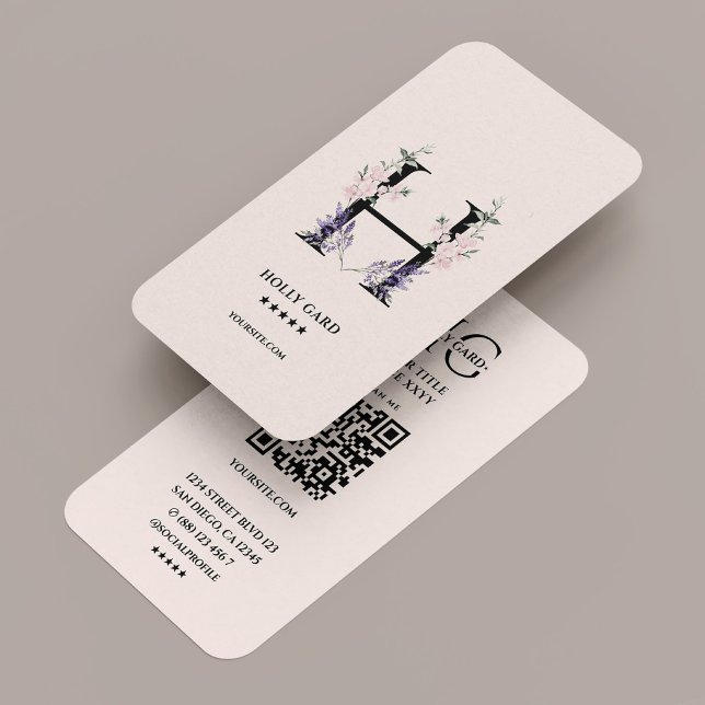 Tarjeta De Visita Botánico floral Monograma Flor silvestre Elegante  (Floral Botanist Wildflower Monogram Pink Elegant Business Card
)