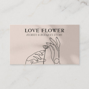 Tarjeta De Visita Botánico Moderno: Manos y Flor en Beige Marfil