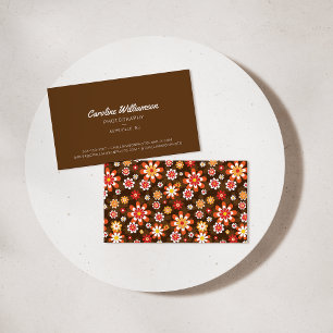 Tarjeta De Visita Botánicos Flores Marrones Naranjas Retro Divertida
