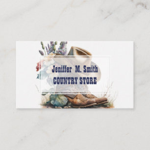 Tarjeta De Visita Botas de vaquera de campo Flor Sombrero Texas