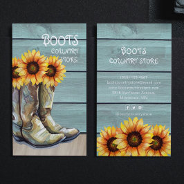 Tarjeta De Visita Botas de vaquero con girasoles rústicos vintage